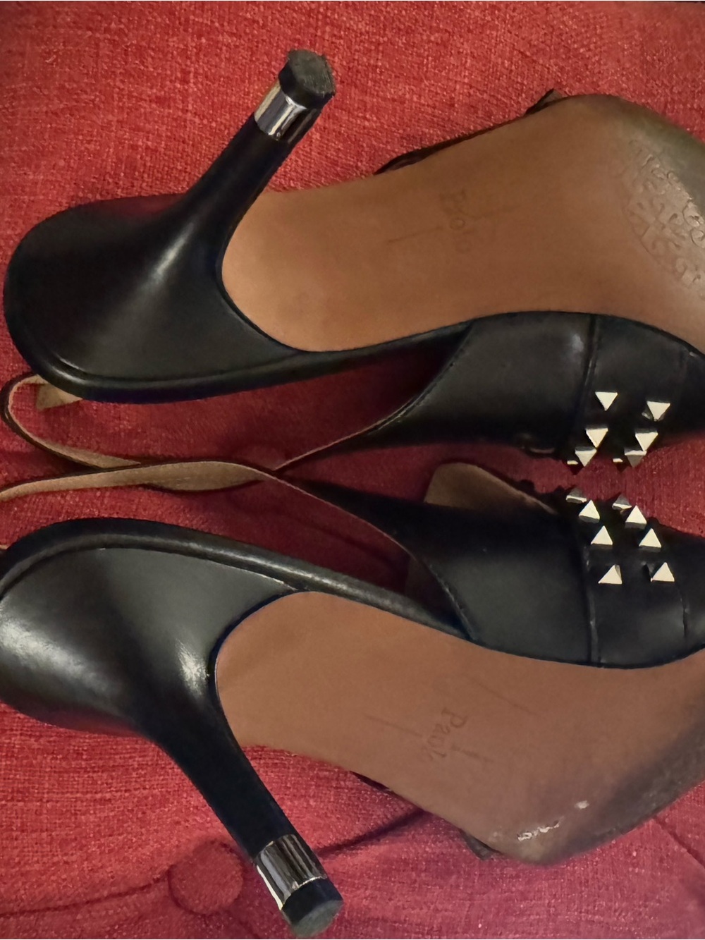 Linea Paolo Black Studded Pointed Slingback heals, w/ silver tipped heal. - Picture 3 of 7